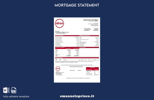 stile verificato Estratto conto ipotecario Mauritius Absa Bank Modello Word e mo